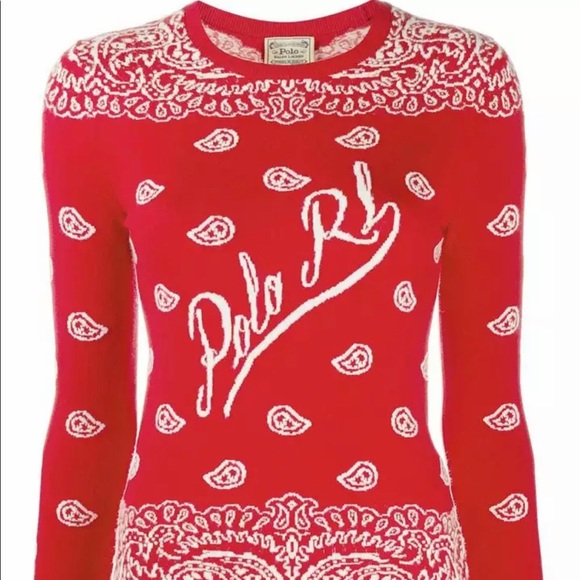 $248 Polo Ralph Lauren Woman’s Paisley Knit Pullover Sweater Red Size Medium - Picture 1 of 6